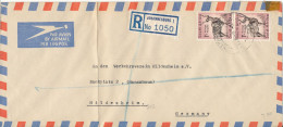 South Africa Registered Air Mail Cover Sent To Germany 1959 Folded Cover Topic Stamps - Luchtpost