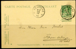 1914 5c Postkaart F/N Van SINAY WAAS Naar Kemseke ( Kemzeke ) 2 Open Sterren - Cartes Postales 1909-1934
