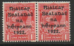 Ireland 1922 Harrison Rialtas Overprint 1d Coil Pair With Coil Join, Hinged Mint, SG 27 - Neufs