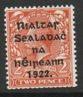 Ireland 1922 Harrison Rialtas Overprint 2d Die I Coil Stamp, MNH, SG 29 - Unused Stamps