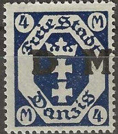 DANZIG 1921 Official - Arms Overprinted DM - 4m. - Blue MH - Dienstzegels