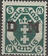 DANZIG 1921 Official - Arms Overprinted DM - 5m. - Green MH - Dienstzegels