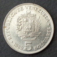 VENEZUELA - 5 Bolívares 1989 - Variant Large Head - Y#53a.1 * Ref. 0084 - Venezuela