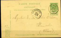 1910 5c Postkaart F/N Van TAMISE (Temse) Naar Kemseke ( Kemzeke ) - 2 Open Sterren - Postkarten 1909-1934