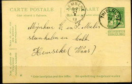 1913 5c Postkaart F/N Van THIELRODE Naar Kemseke ( Kemzeke ) - 2 Open Sterren - Cartes Postales 1909-1934