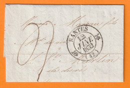 1832 - Lettre De NANTES, Cachet Fleurons Simples Vers SAINT ST MARTIN, Ile De Ré - Taxe 4 - Dateur En Arrivée - 1801-1848: Precursors XIX