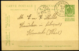 1912 5c Postkaart F/N Van TEMSCHE TAMISE Naar Kemseke ( Kemzeke ) - 2 Open Sterren - Cartes Postales 1909-1934