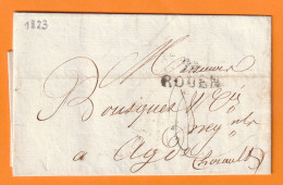 1823 - Marque Postale 74 ROUEN Sur  Lettre Vers AGDE, Hérault - Taxe 10 - Règne De  Louis XVIII - 1801-1848: Precursors XIX