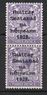 Ireland 1922 Thom Rialtas Overprint On 3d Violet Pair, R Over S Variety Bottom Stamp, Hinged At Top, SG 36 - Ungebraucht