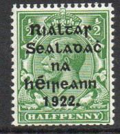 Ireland 1922 Thom Rialtas Blue-black Overprint On ½d Green, Hinged Mint, SG 47 - Ungebraucht