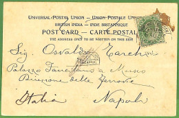 P0974 - INDIA - POSTAL HISTORY - POSTCARD From MUMBAI To ITALY - TAXED!  PRINCE'S DOCK DUE Postmark - 1902-11  Edward VII