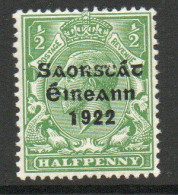 Ireland 1922-3 Saorstat Overprint On ½d Green, MNH, SG 52 - Ungebraucht