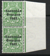 Ireland 1922-3 Saorstat Overprint On ½d Green Marginal Pair, MNH, SG 52 - Unused Stamps