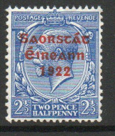 Ireland 1922-3 Saorstat Overprint On 2½d Bright Blue, MNH, SG 56 - Unused Stamps