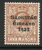 Ireland 1922-3 Saorstat Overprint On 5d Yellow-brown, MNH, SG 59 - Ongebruikt