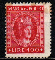 ITALIA LUOGOTENENZA - 1946 - MARCA DA BOLLO A TASSA FISSA - FILIGRANA CORONA - 100 LIRE - USATO - Fiscale Zegels