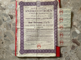 Bon Décennal 7 1/2 % Cinq Cents Francs Au Porteur  André Citroën - Unclassified