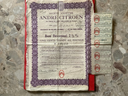 Bon Décennal 7 1/2 % Cinq Cents Francs Au Porteur  André Citroën - Ohne Zuordnung