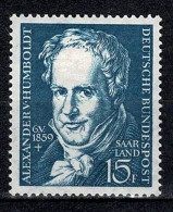 Saarland 1959 The 100th Anniversary Of The Death Of Alexander Von Humboldt - Other & Unclassified