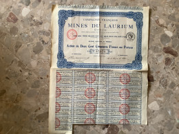 Compagnie Française Mines Du Laurium Grece Action De Deux Cent Cinquante Francs Au Porteur - Mines