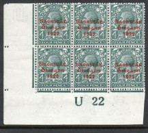 Ireland 1922-3 Saorstat Overprint On 4d Grey-green, U22 Control Block Of 6, 'break In Frame Over 'four', MH, SG 58 - Neufs