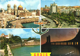 CADIZ, ANDALUCIA, MULTIPLE VIEWS, ARCHITECTURE, CARS, BRIDGE, ANCHOR, SPAIN, POSTCARD - Cádiz