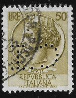 PERFIN ITALIA REPUBBLICA - 1958: SIRACUSANA - Valore Da Lire 50 Usato Filigrana Stelle (PERFIN) - In Ottime Condizioni. - Perfins