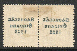 Ireland 1922-3 Saorstat Overprint On 1/- Bistre-brown Pair, Clear Offset On Reverse, SG 63 - Ongebruikt