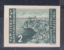 1946 LITORALE SLOVENO, N. 55a - 2 L. Verde Grigio - Non Dentellato - MNH** - Yugoslavian Occ.: Slovenian Shore