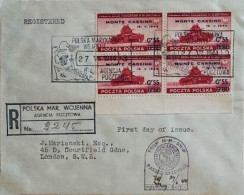 POLAND - POLEN 1944 - MONTE CASSINO COMPLETE SET IN BLOCK OF FOUR ON REGISTERED FDC COVERS! VERY RARE!READ DESCRIPTION! - Gouvernement De Londres (exil)