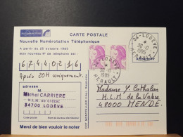 Code Postal. Carte Postale Circulée Avec Liverté De Gandon 2242 Pour Nouvelle Numérotation Téléphonique - Briefe U. Dokumente