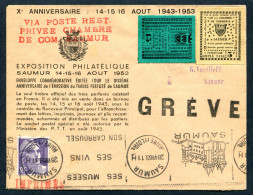 RC 27006 FRANCE 1953 SAUMUR TIMBRES DE GREVE EMIS PAR LE CHAMBRE DE COMMERCE SUR LETTRE - Documenti