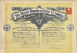 Titre De 1898 - The Eccles Rubber & Cycle C°, Limittrd - Déco - Industrie