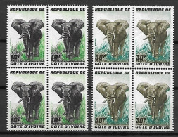 COTE D' IVOIRE  -  1959.  Y&T N° 177 & 179 **  . .en Blocs De 4.   Eléphants. - Eléphants