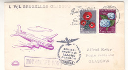 Luxembourg - Lettre De 1959 - Oblit Luxembourg - 1er Vol SABENA Bruxelles Glasgow - Fleurs - - Lettres & Documents