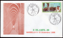 Málaga - Sello Arabia - Sobre Mat "ISLAMAFIL II - Reino De Arabia Saudí - 6-13/Dic./88 - Marbella" - Lettres & Documents