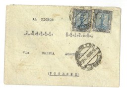 SP10) LIBIA CENT. 2 X 25 CENT. COLONIE ITALIANE STORIA POSTALE AGROMONTE POTENZA BUSTA  VIAGGIATA - Libye