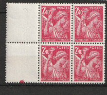 N° 654 Type Iris: BeauBloc De 4 Timbres Neuf Impecable - 1939-44 Iris