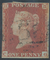 GB QV 1d Redbrown, Unplated (CG) 4 Full But Partly Narrow Margins, Letter „G“ Very Near To Frameline!!, VFU - Gebraucht