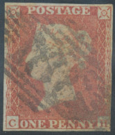 GB QV 1d Redbrown Unplated (CH) 4 Margins – Touched At The Lower Right At „H“, VFU With IRISH Numeral - Oblitérés
