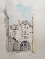 Aquarelle Originale Signée, Ei Ichi Saïto , Rue De Bretonvilliers Paris IV 4e - Wasserfarben