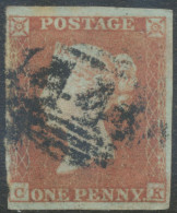 GB QV 1d Redbrown Unplated (CK) 4 Margins – Touched At The Lower Left At „C“, FU With Numeral „444“ (LEAMINGTON) - Used Stamps