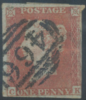 GB QV 1d Redbrown Unplated (CK) 4 Margins – Touched At The Lower Right At „K“ (lightly Creased Horizontally) VFU Numeral - Gebruikt