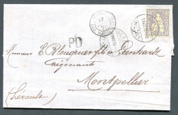 RC 27016 SUISSE 1871 LETTRE DE GENEVE POUR MONTPELLIER EN FRANCE ( SANS CORRESPONDANCE ) - Storia Postale