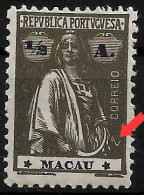 MACAU 1922 CERES 1/2A - 12x11.5 - M NG CLICHE VARIANT (NP#72-P06-L3) - Neufs