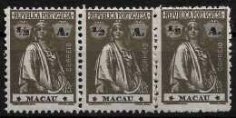 MACAU 1922 CERES 1/2A - 12x11.5 - TRIO M NG (NP#72-P06-L3) - Unused Stamps