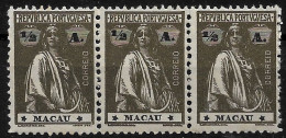 MACAU 1922 CERES 1/2A - 12x11.5 - TRIO M NG (NP#72-P06-L4) - Unused Stamps