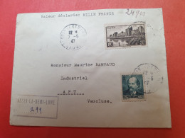 Enveloppe En Valeur Déclarée Provisoire De Tassin La Demie Lune Pour Apt En 1947 - Réf 3241 - 1921-1960: Periodo Moderno