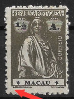 MACAU 1922 CERES 1/2A - 12x11.5 - M NG CLICHE VARIANT (NP#72-P06-L7) - Nuevos