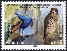 Mauritius 2023 India Joint Issue Peacock Birds Diplomatic Relations Stamp MNH - Maurice (1968-...)